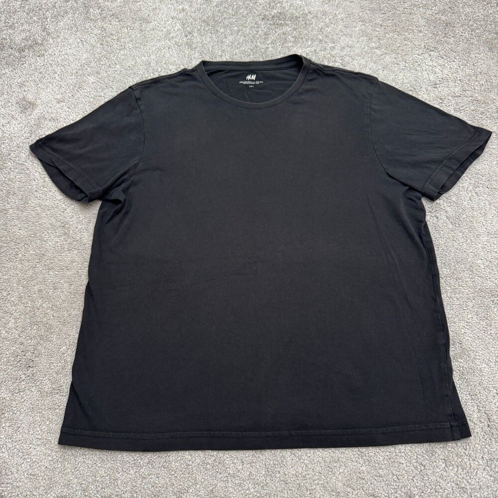 H&M Regular Fit Crewneck T-Shirt Men Large Black 100% Cotton Short Sleeve Casual